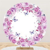 Toile de fond de cercle d'anniversaire rose et papillon pour la fête